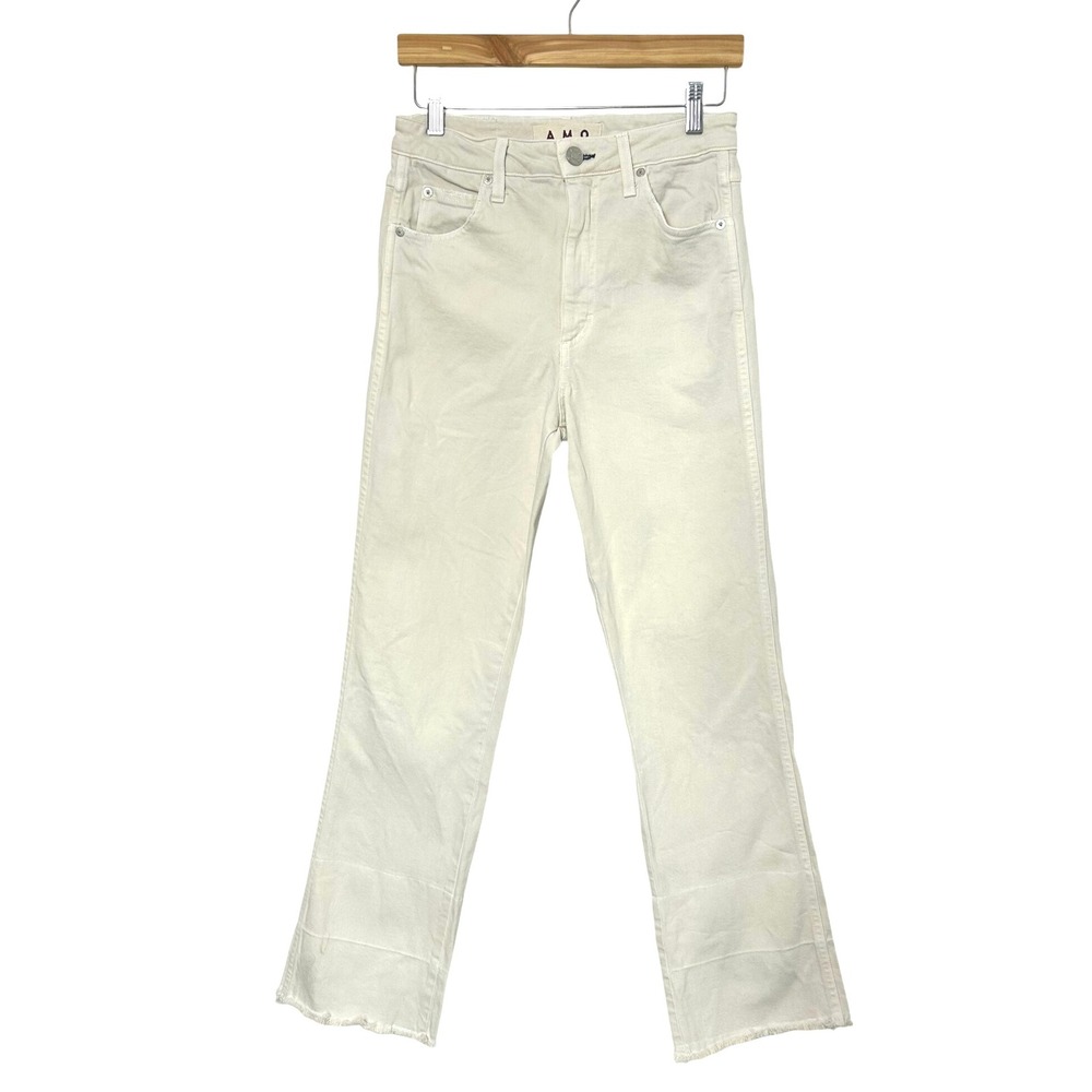 AMO Bella Vintage White Crop Raw Hem Jeans Womens Size 27 High Rise‎ Denim